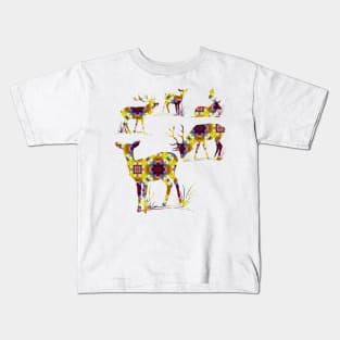 wild deer, blossoms, red deer, animals, hunting, flowerpattern Kids T-Shirt